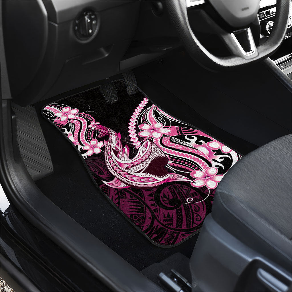 Pink Black Aloha Hawaii Car Mats Polynesian Shark Tattoo Plumeria