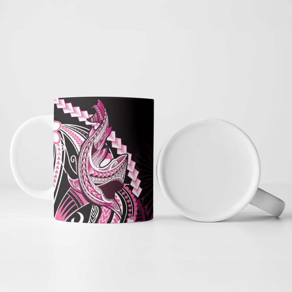Pink Black Aloha Hawaii Ceramic Mug Polynesian Shark Tattoo Plumeria