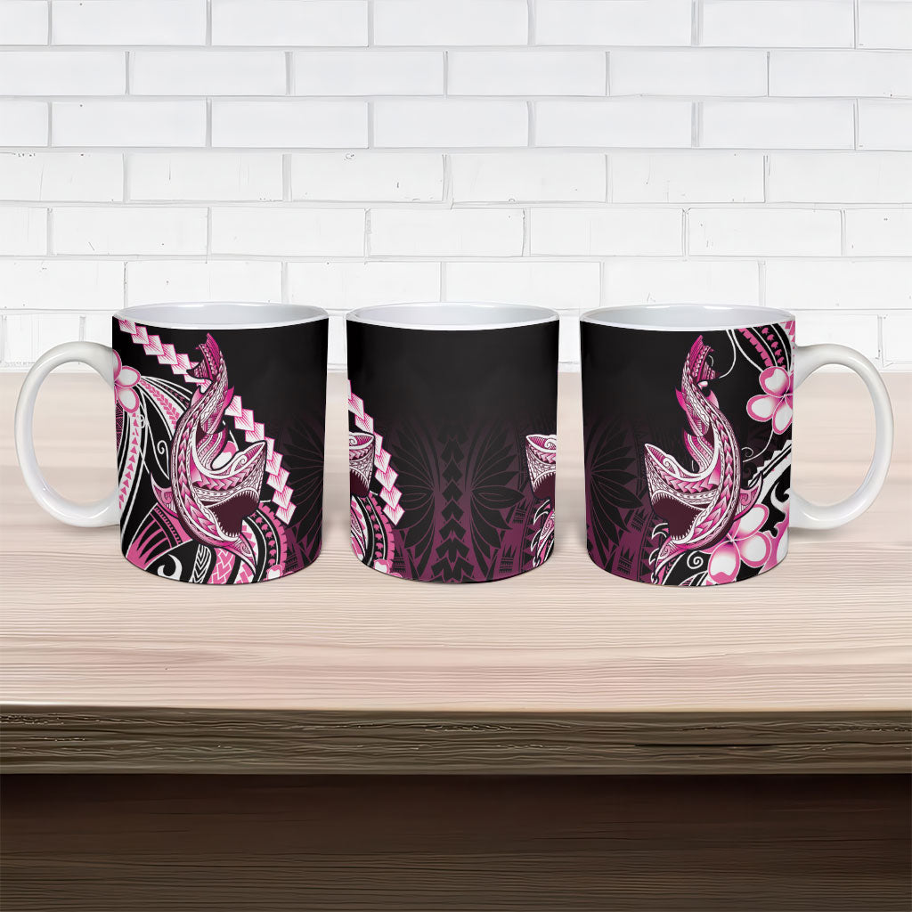 Pink Black Aloha Hawaii Ceramic Mug Polynesian Shark Tattoo Plumeria
