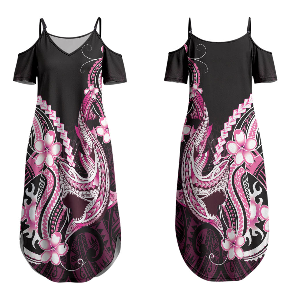 Pink Black Aloha Hawaii Couples Matching Summer Maxi Dress and Long Sleeve Button Shirt Polynesian Shark Tattoo Plumeria LT14 - Polynesian Pride