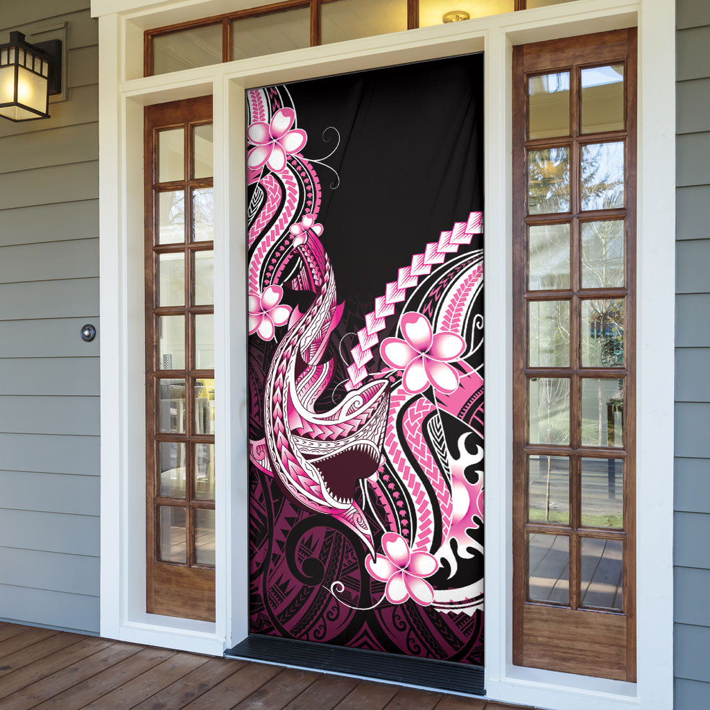 Pink Black Aloha Hawaii Door Cover Polynesian Shark Tattoo Plumeria