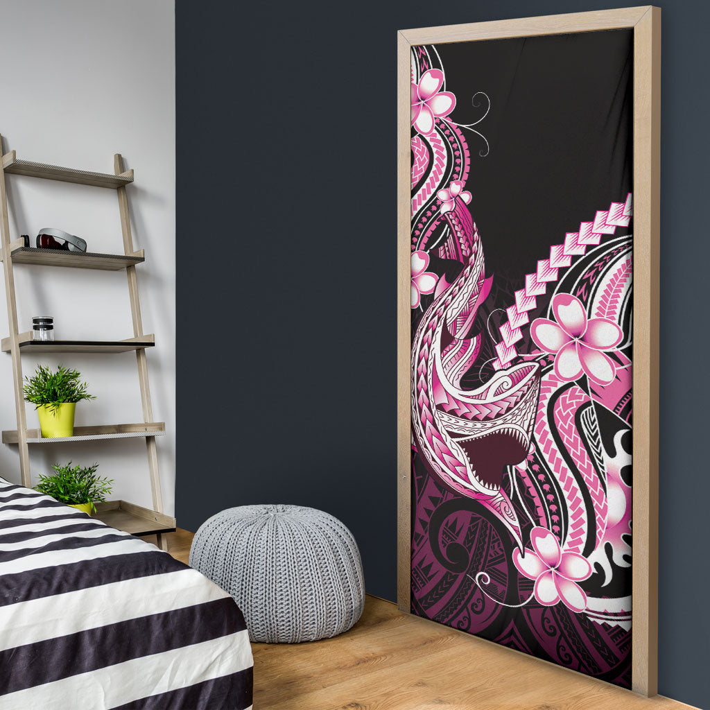 Pink Black Aloha Hawaii Door Cover Polynesian Shark Tattoo Plumeria