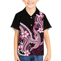 Pink Black Aloha Hawaii Family Matching Long Sleeve Bodycon Dress and Hawaiian Shirt Polynesian Shark Tattoo Plumeria LT14 Son's Shirt Pink - Polynesian Pride