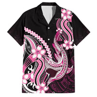Pink Black Aloha Hawaii Family Matching Off Shoulder Maxi Dress and Hawaiian Shirt Polynesian Shark Tattoo Plumeria LT14 Dad's Shirt - Short Sleeve Pink - Polynesian Pride