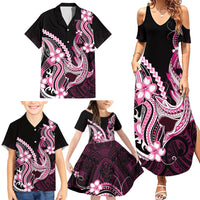 Pink Black Aloha Hawaii Family Matching Summer Maxi Dress and Hawaiian Shirt Polynesian Shark Tattoo Plumeria LT14 - Polynesian Pride