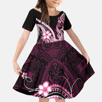Pink Black Aloha Hawaii Family Matching Tank Maxi Dress and Hawaiian Shirt Polynesian Shark Tattoo Plumeria LT14 Daughter's Dress Pink - Polynesian Pride
