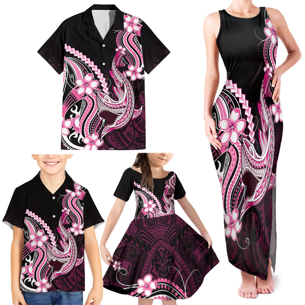 Pink Black Aloha Hawaii Family Matching Tank Maxi Dress and Hawaiian Shirt Polynesian Shark Tattoo Plumeria LT14 - Polynesian Pride