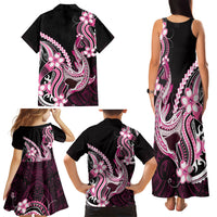 Pink Black Aloha Hawaii Family Matching Tank Maxi Dress and Hawaiian Shirt Polynesian Shark Tattoo Plumeria LT14 - Polynesian Pride