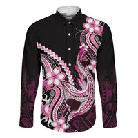 Pink Black Aloha Hawaii Family Matching Tank Maxi Dress and Hawaiian Shirt Polynesian Shark Tattoo Plumeria LT14 Dad's Shirt - Long Sleeve Pink - Polynesian Pride