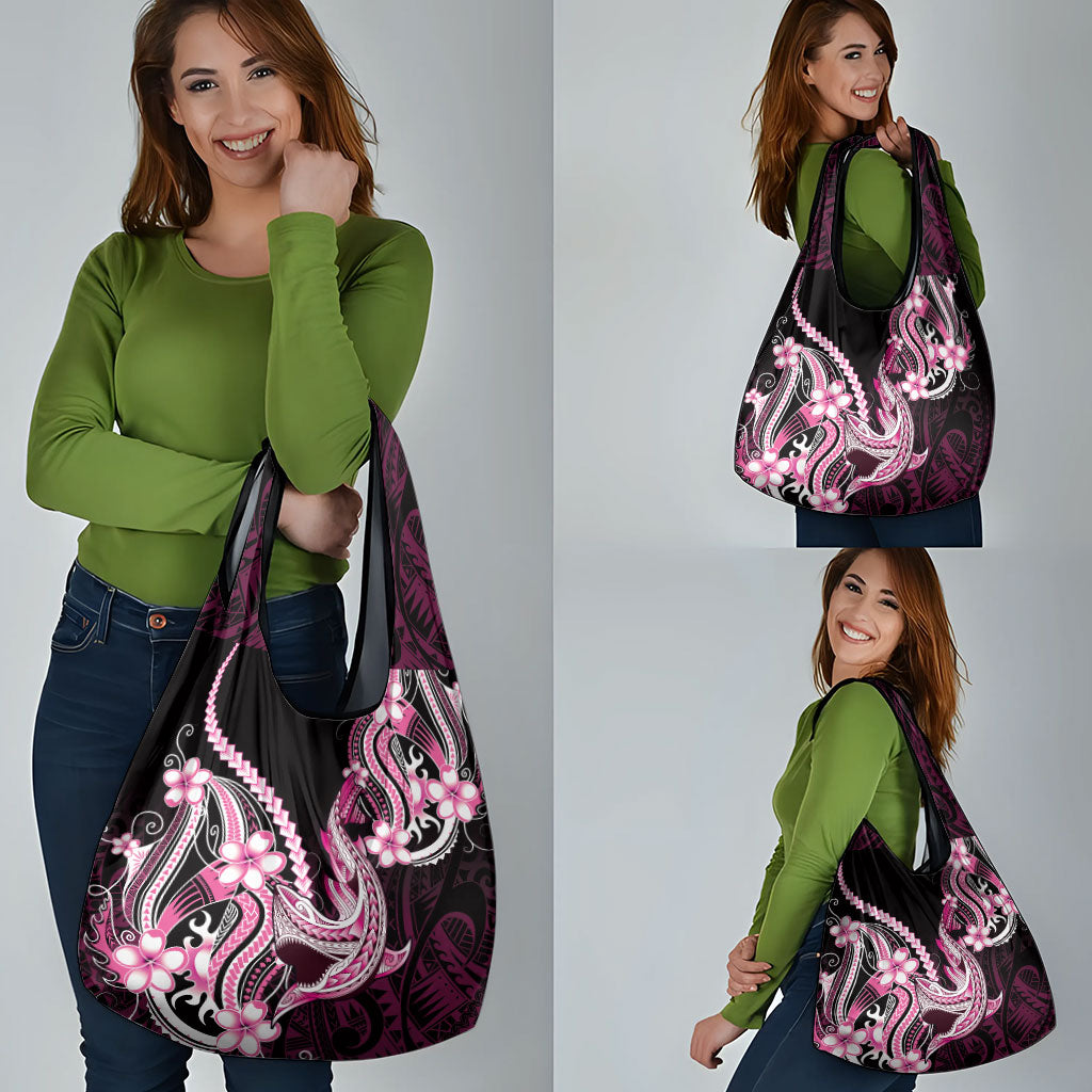 Pink Black Aloha Hawaii Grocery Bag Polynesian Shark Tattoo Plumeria