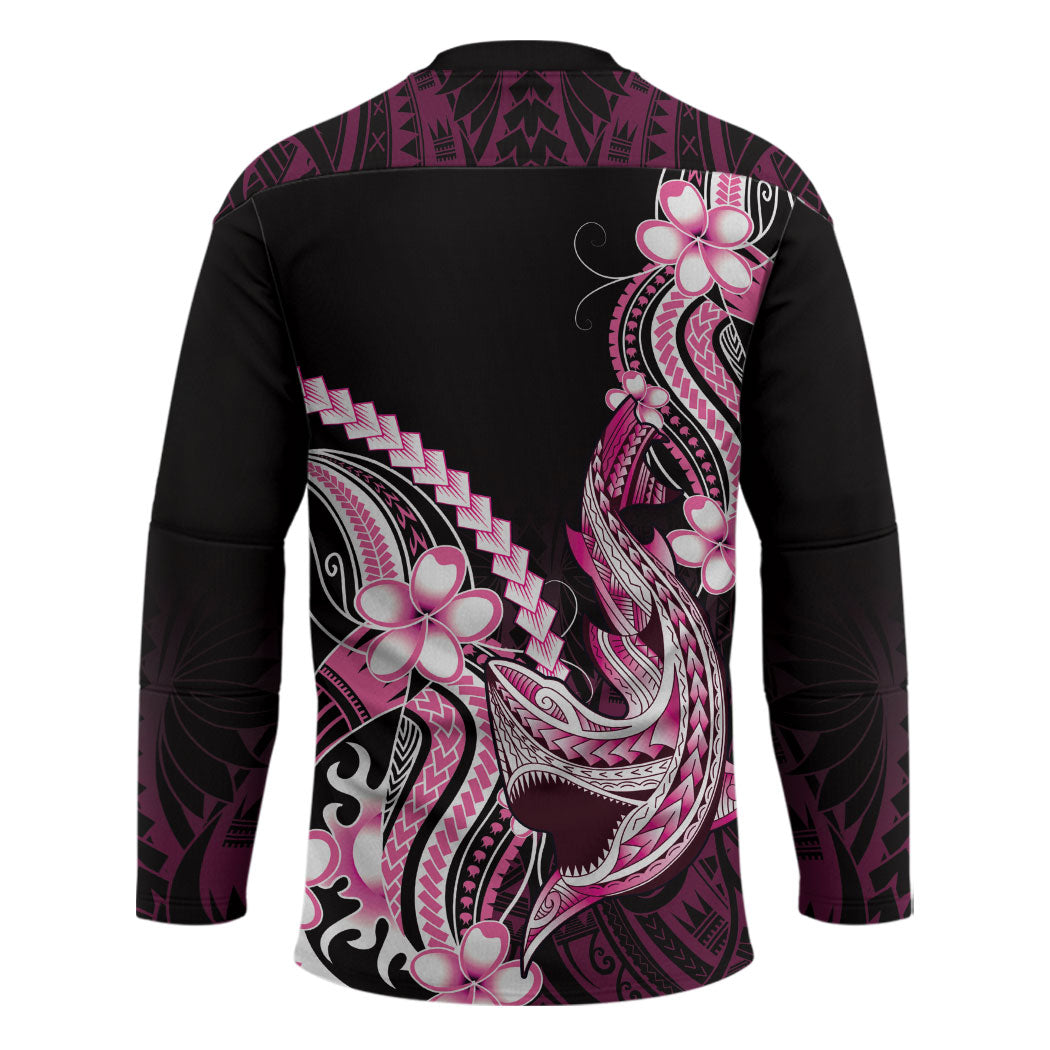 Pink Black Aloha Hawaii Hockey Jersey Polynesian Shark Tattoo Plumeria