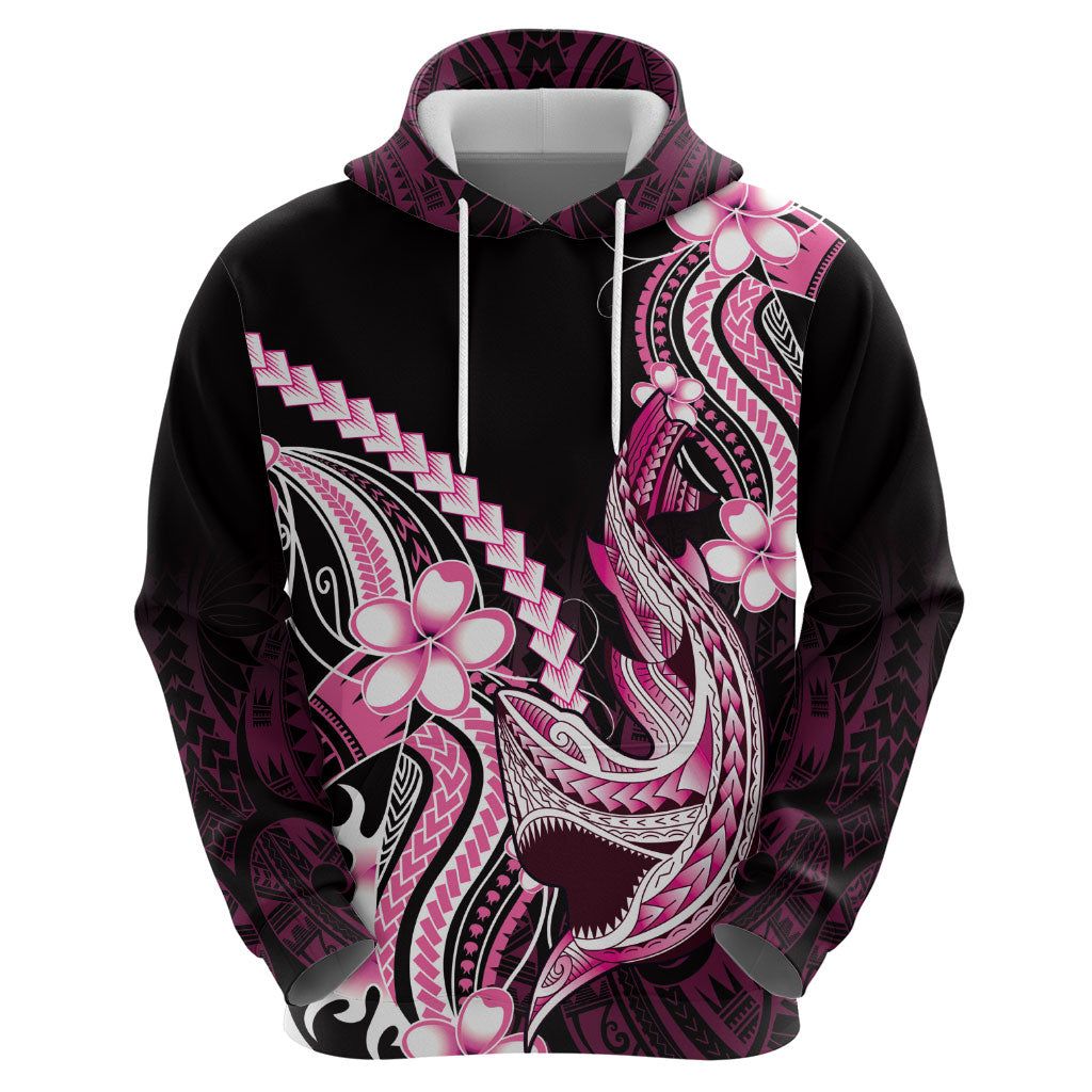 Pink Black Aloha Hawaii Hoodie Polynesian Shark Tattoo Plumeria