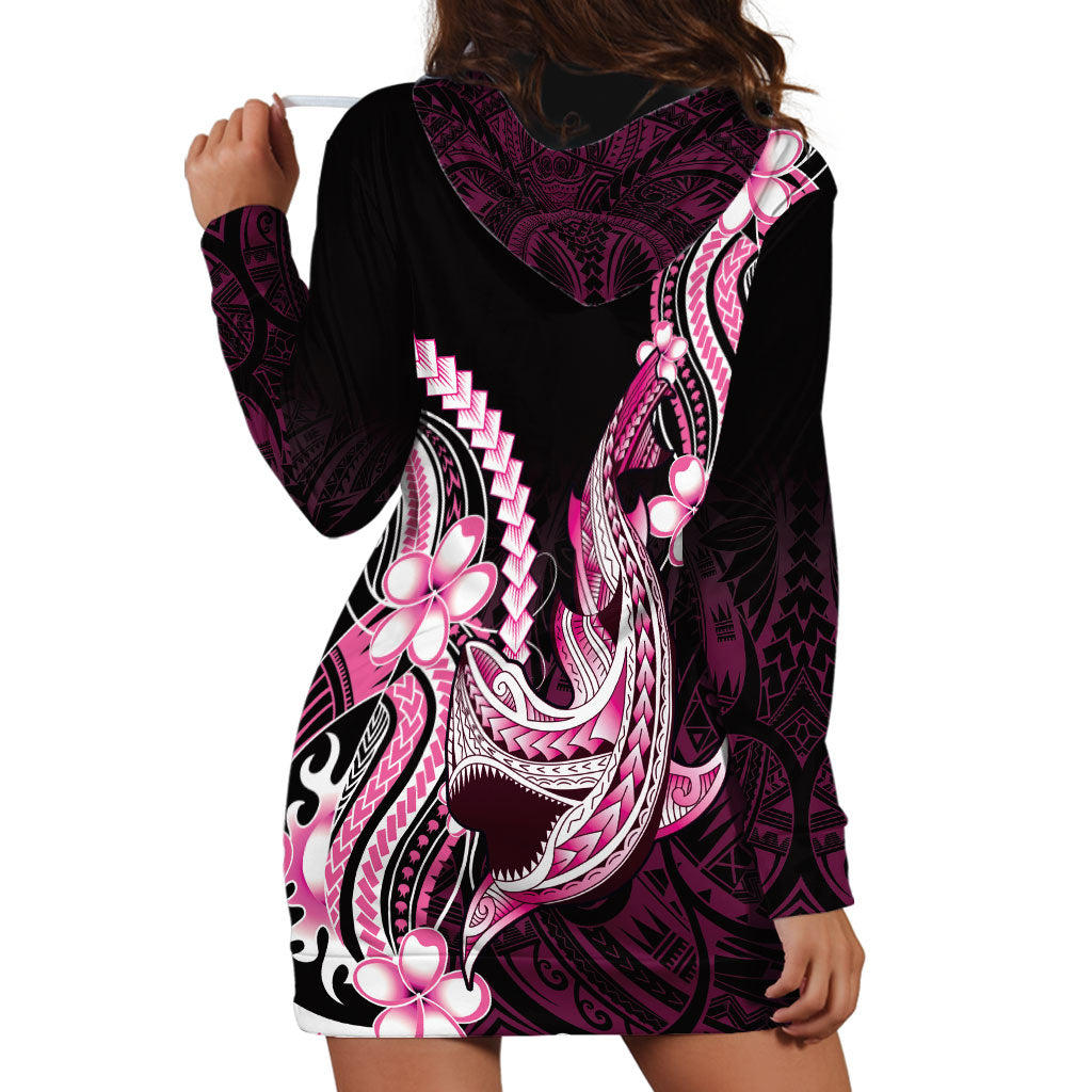 Pink Black Aloha Hawaii Hoodie Dress Polynesian Shark Tattoo Plumeria