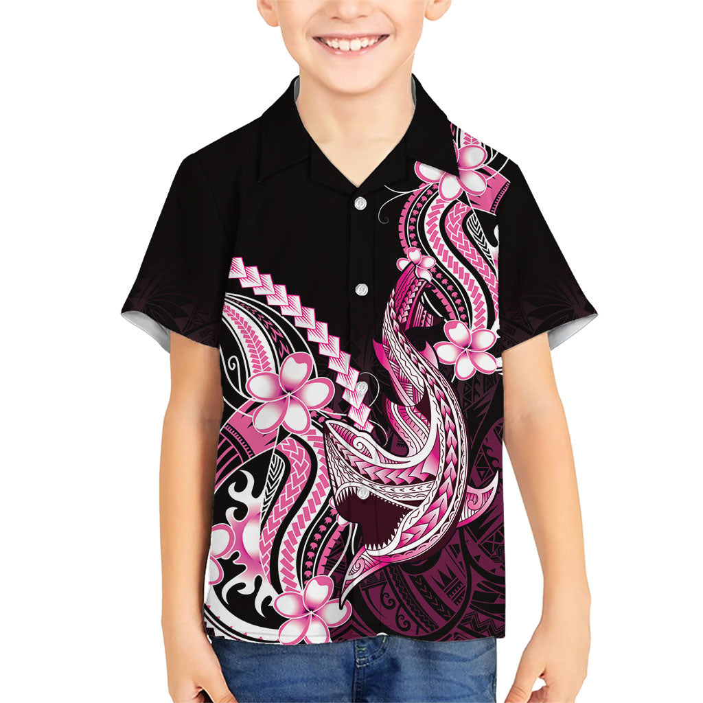 Pink Black Aloha Hawaii Kid Hawaiian Shirt Polynesian Shark Tattoo Plumeria