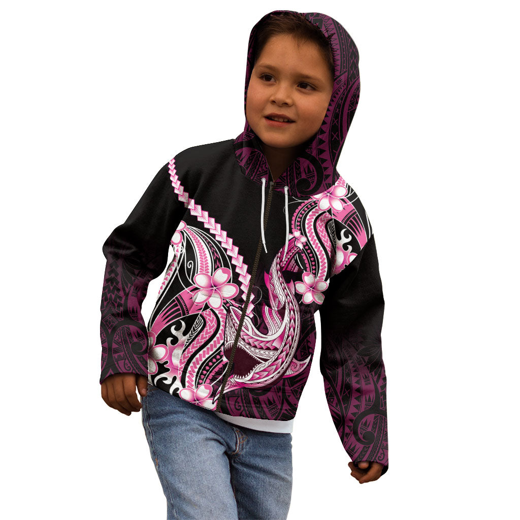 Pink Black Aloha Hawaii Kid Hoodie Polynesian Shark Tattoo Plumeria