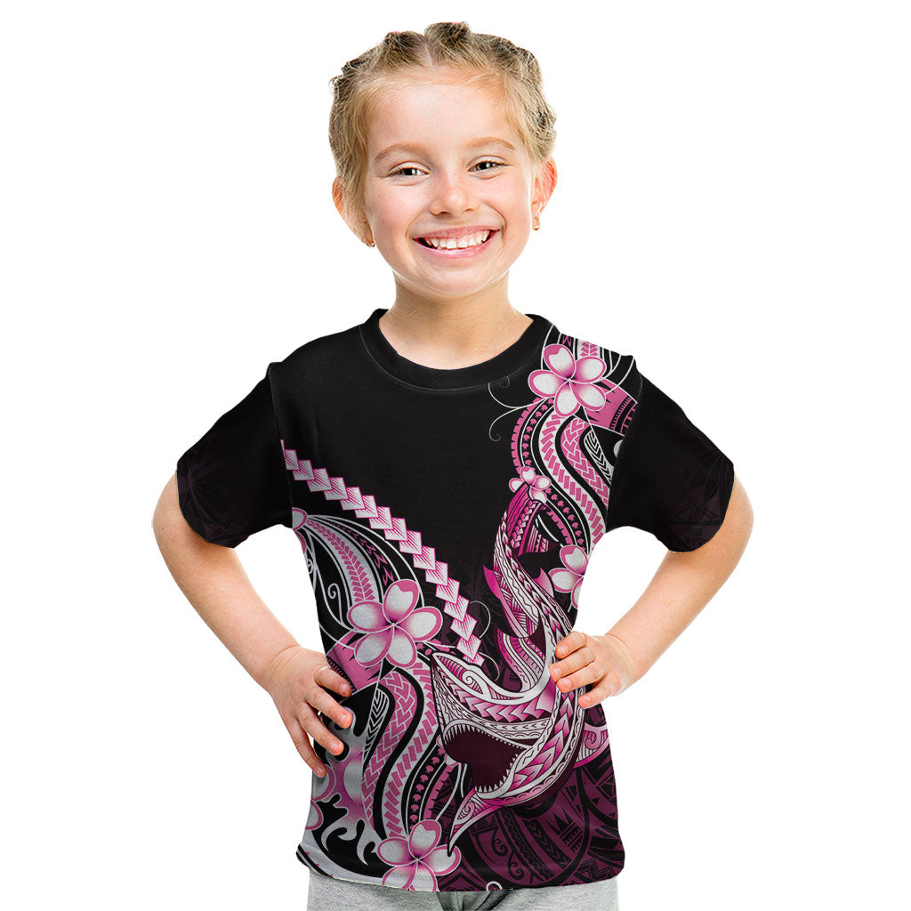 Pink Black Aloha Hawaii Kid T Shirt Polynesian Shark Tattoo Plumeria