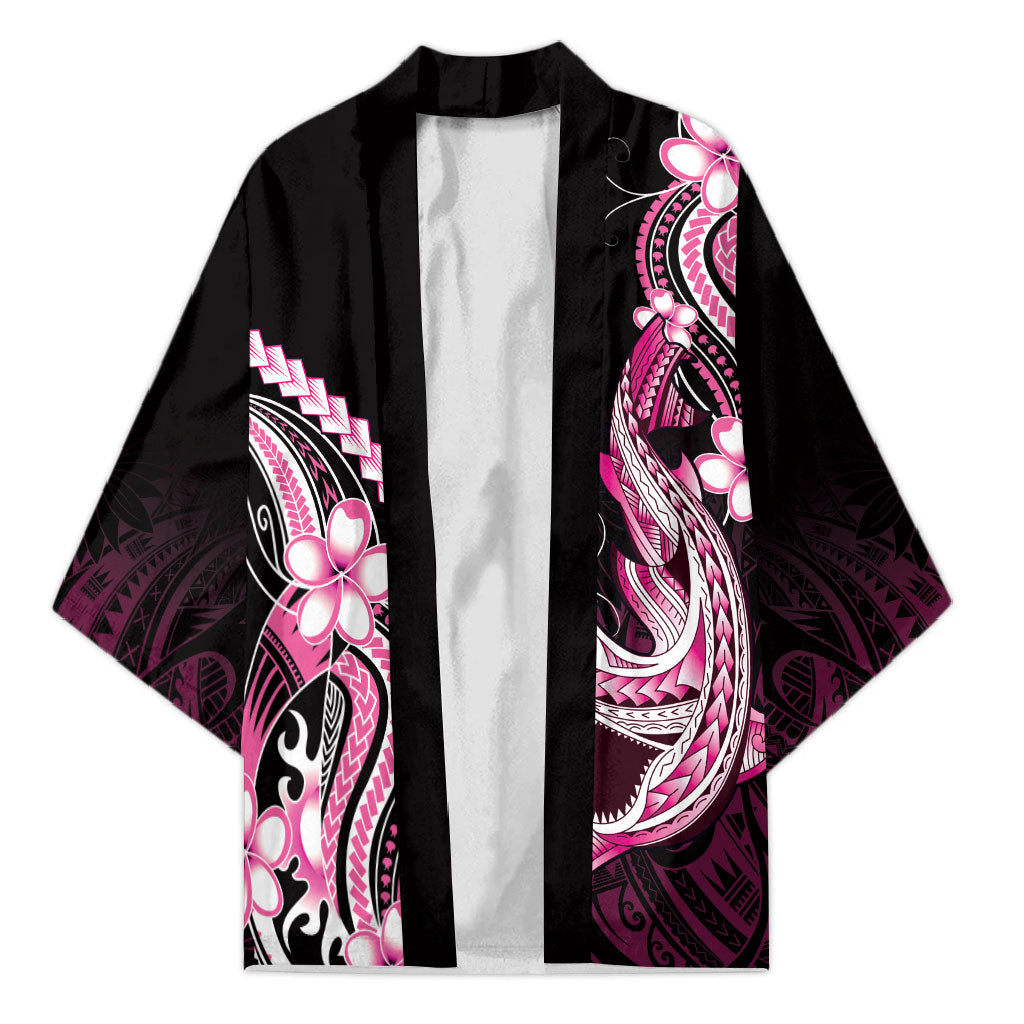 Pink Black Aloha Hawaii Kimono Polynesian Shark Tattoo Plumeria