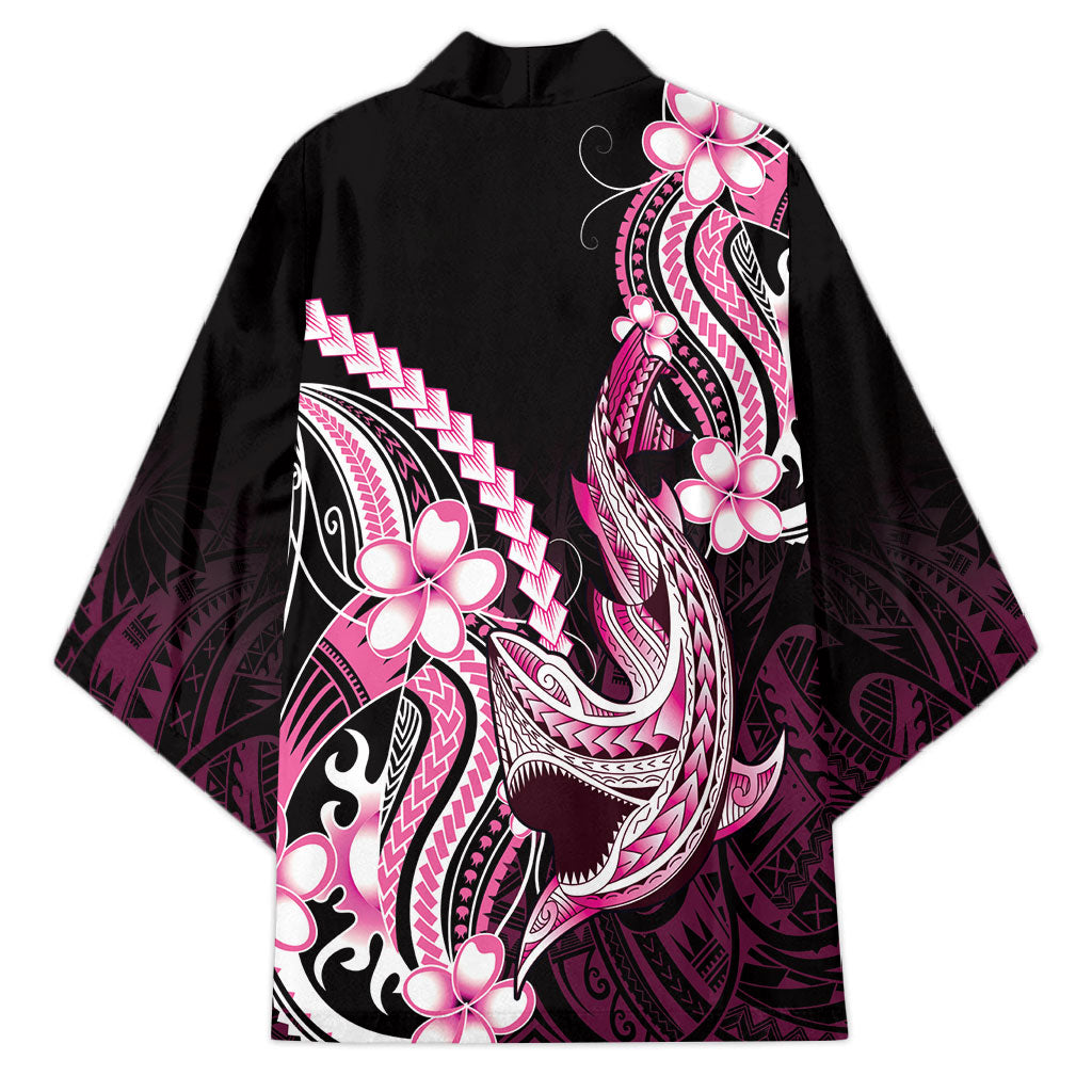 Pink Black Aloha Hawaii Kimono Polynesian Shark Tattoo Plumeria