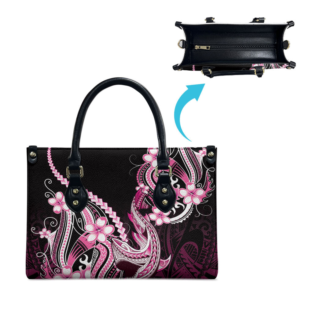 Pink Black Aloha Hawaii Leather Bag Polynesian Shark Tattoo Plumeria