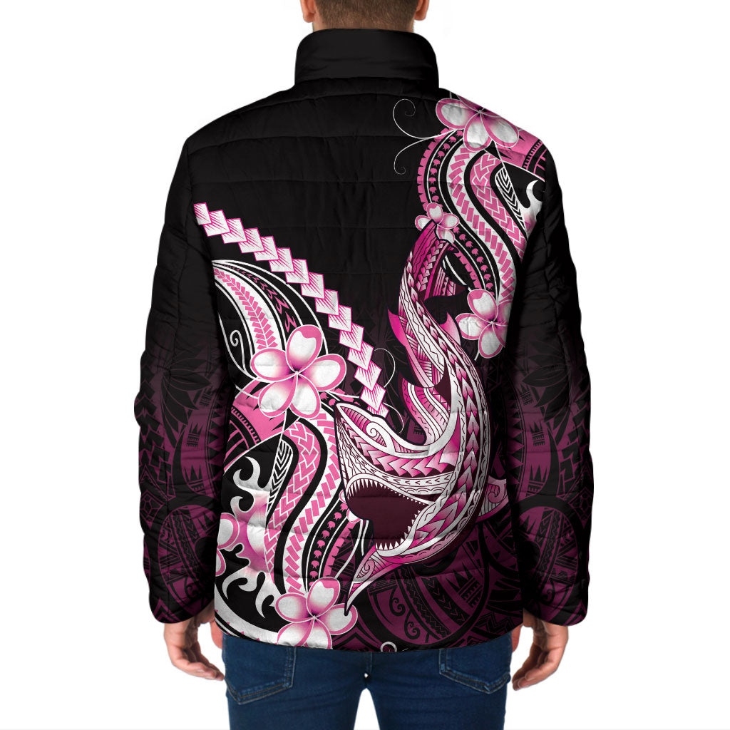 Pink Black Aloha Hawaii Padded Jacket Polynesian Shark Tattoo Plumeria
