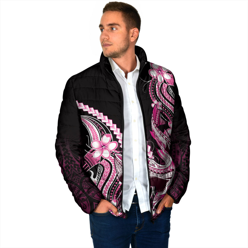 Pink Black Aloha Hawaii Padded Jacket Polynesian Shark Tattoo Plumeria