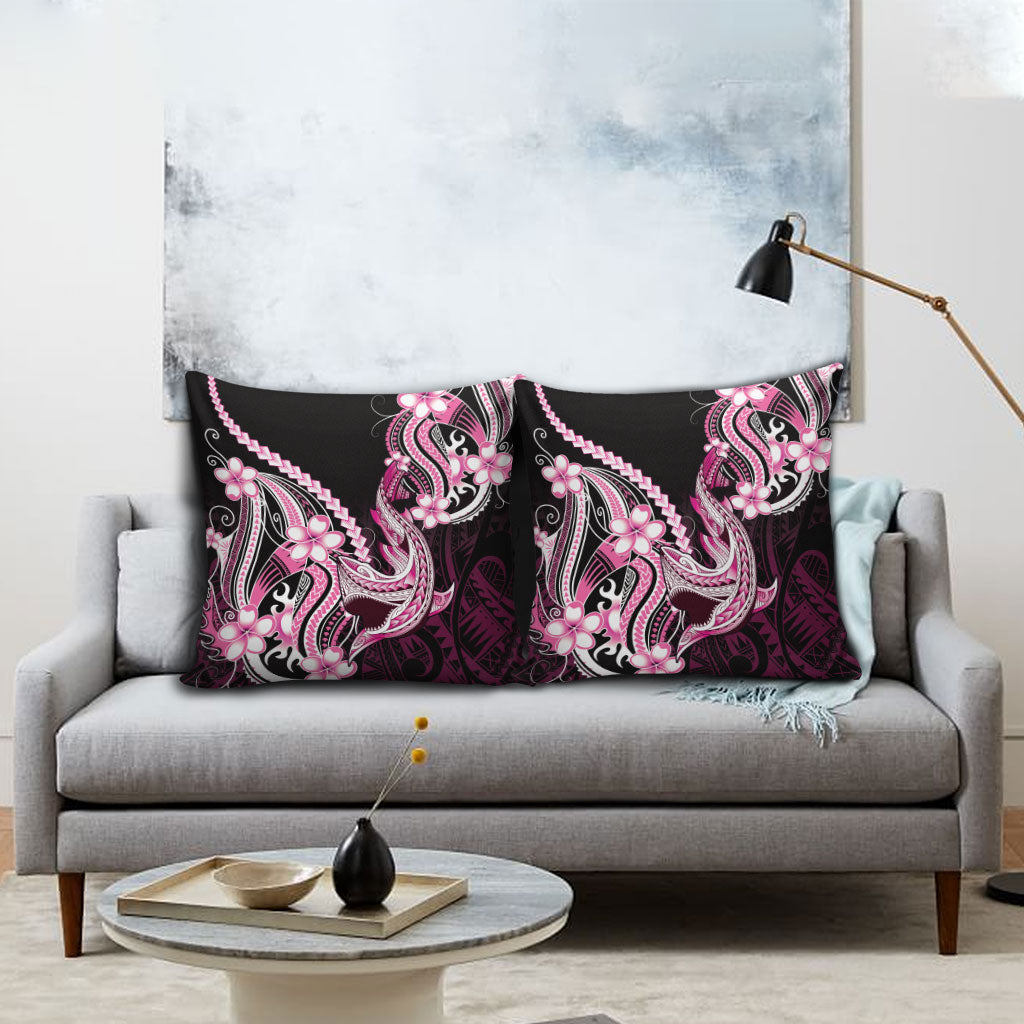 Pink Black Aloha Hawaii Pillow Cover Polynesian Shark Tattoo Plumeria