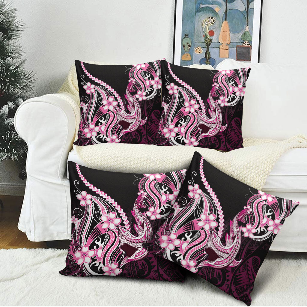 Pink Black Aloha Hawaii Pillow Cover Polynesian Shark Tattoo Plumeria
