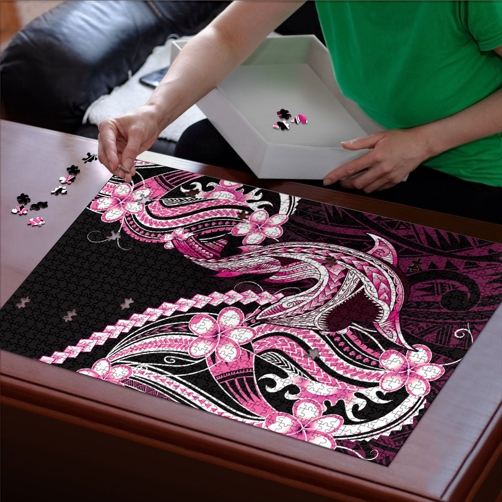 Pink Black Aloha Hawaii Puzzle Polynesian Shark Tattoo Plumeria