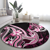Pink Black Aloha Hawaii Round Carpet Polynesian Shark Tattoo Plumeria