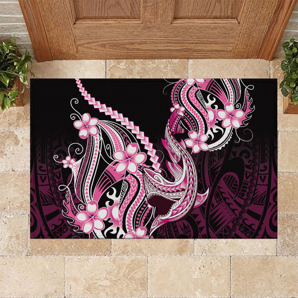 Pink Black Aloha Hawaii Rubber Doormat Polynesian Shark Tattoo Plumeria
