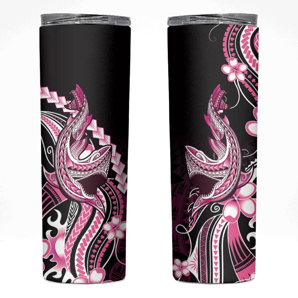Pink Black Aloha Hawaii Skinny Tumbler Polynesian Shark Tattoo Plumeria