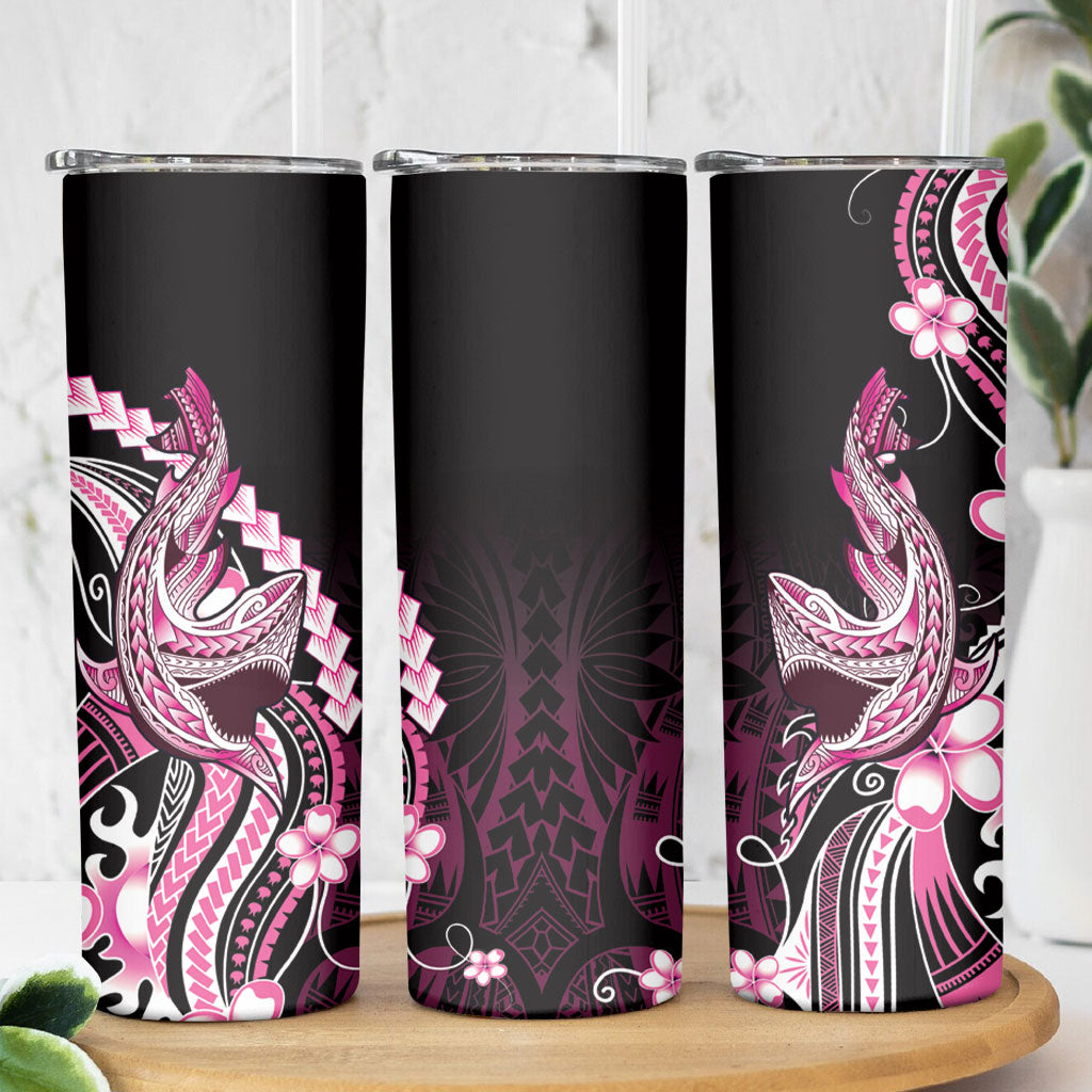Pink Black Aloha Hawaii Skinny Tumbler Polynesian Shark Tattoo Plumeria