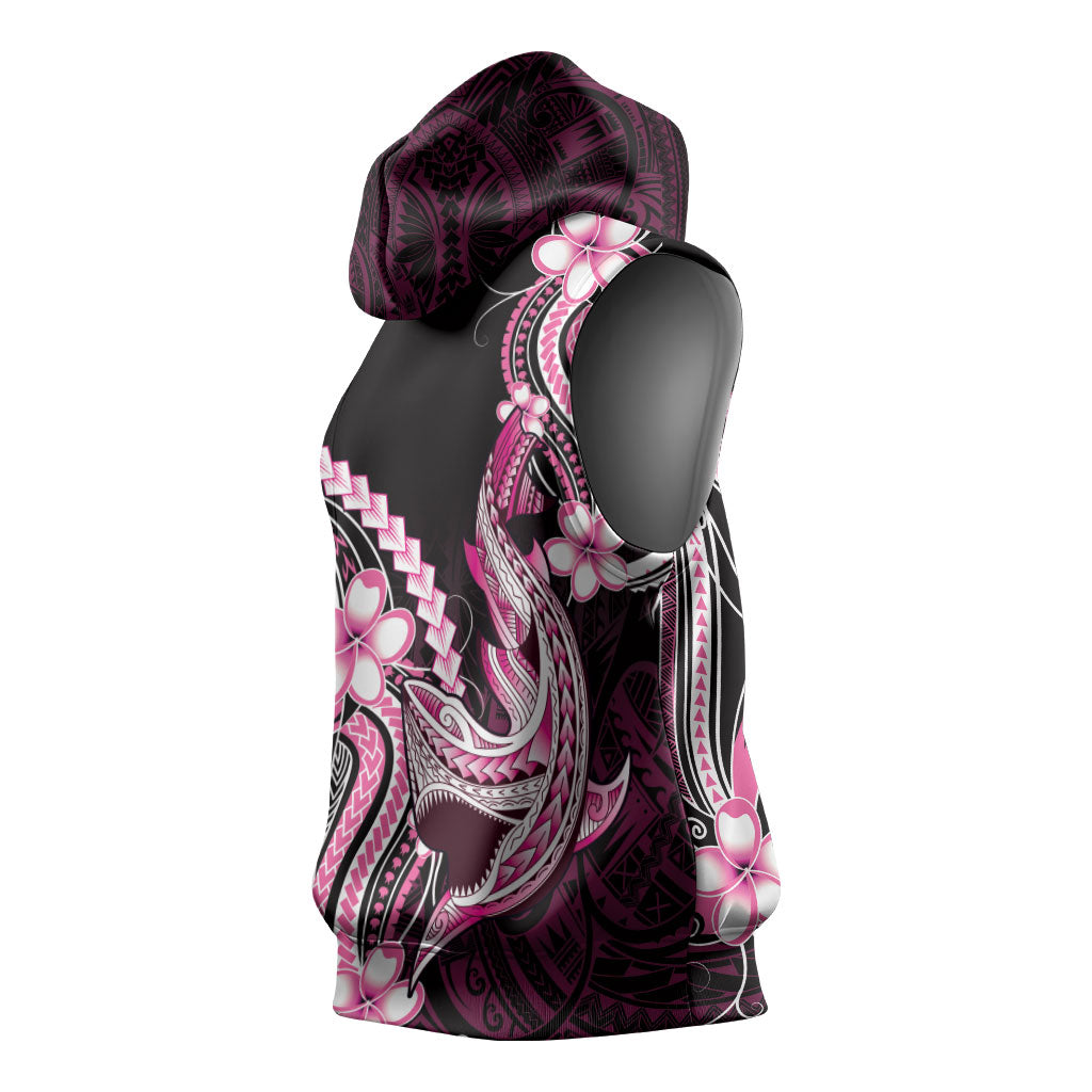 Pink Black Aloha Hawaii Sleeveless Hoodie Polynesian Shark Tattoo Plumeria