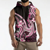 Pink Black Aloha Hawaii Sleeveless Hoodie Polynesian Shark Tattoo Plumeria