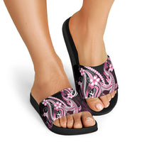 Pink Black Aloha Hawaii Slide Sandals Polynesian Shark Tattoo Plumeria