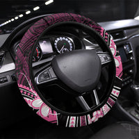 Pink Black Aloha Hawaii Steering Wheel Cover Polynesian Shark Tattoo Plumeria