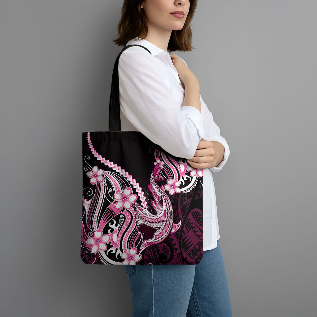 Pink Black Aloha Hawaii Tote Bag Polynesian Shark Tattoo Plumeria