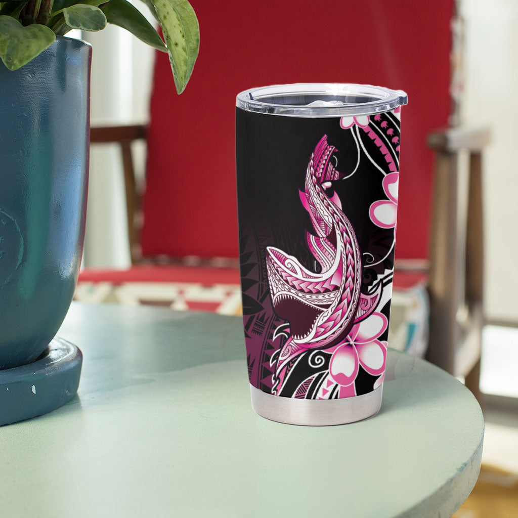 Pink Black Aloha Hawaii Tumbler Cup Polynesian Shark Tattoo Plumeria