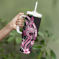 Pink Black Aloha Hawaii Tumbler With Handle Polynesian Shark Tattoo Plumeria