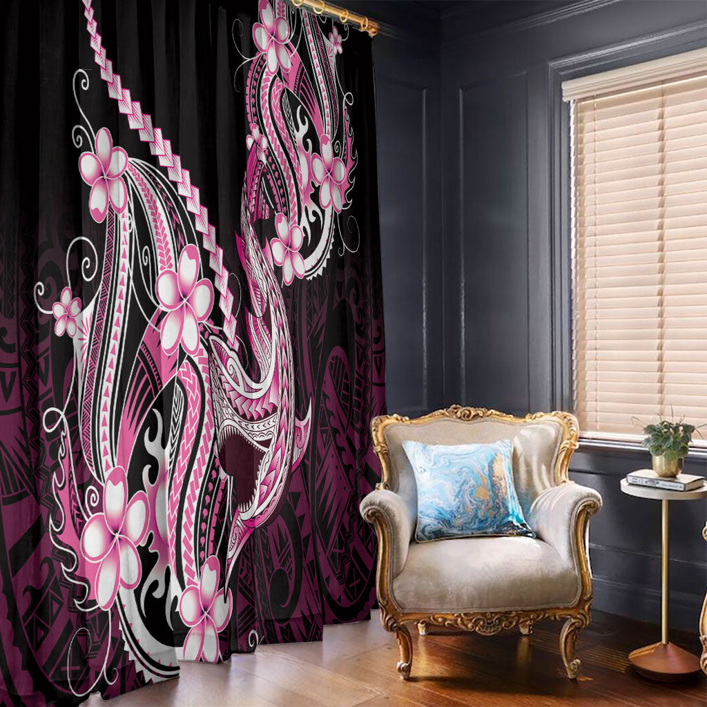 Pink Black Aloha Hawaii Window Curtain Polynesian Shark Tattoo Plumeria