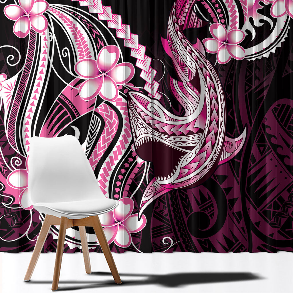 Pink Black Aloha Hawaii Window Curtain Polynesian Shark Tattoo Plumeria