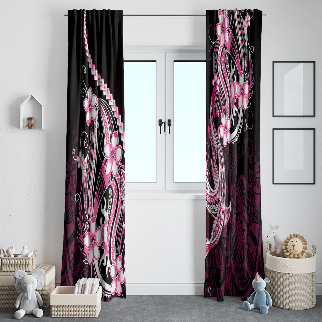 Pink Black Aloha Hawaii Window Curtain Polynesian Shark Tattoo Plumeria