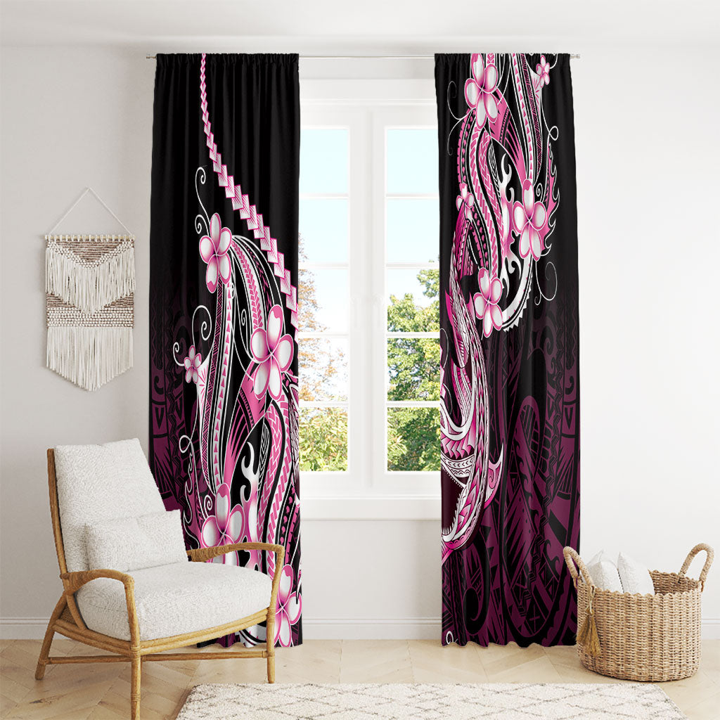 Pink Black Aloha Hawaii Window Curtain Polynesian Shark Tattoo Plumeria