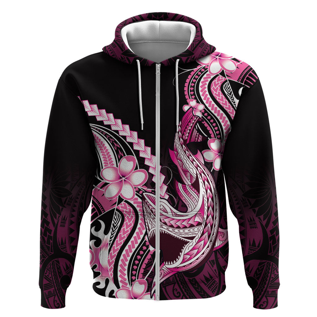 Pink Black Aloha Hawaii Zip Hoodie Polynesian Shark Tattoo Plumeria