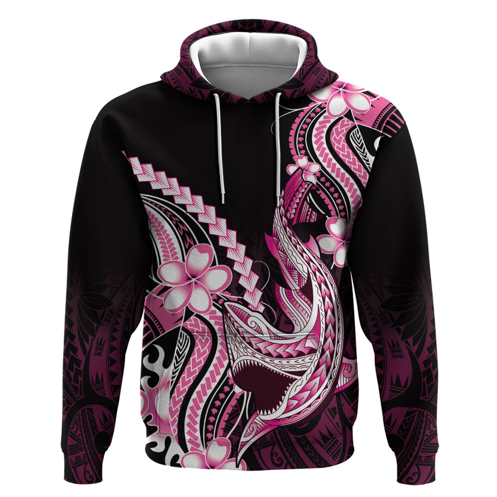 Pink Black Aloha Hawaii Zip Hoodie Polynesian Shark Tattoo Plumeria