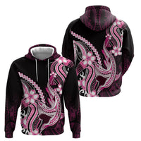 Pink Black Aloha Hawaii Zip Hoodie Polynesian Shark Tattoo Plumeria