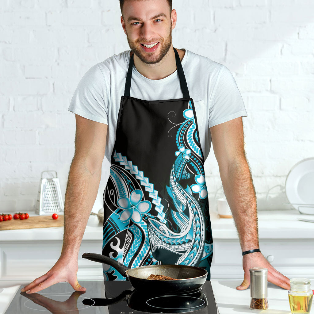 Blue Black Aloha Hawaii Apron Polynesian Shark Tattoo Plumeria