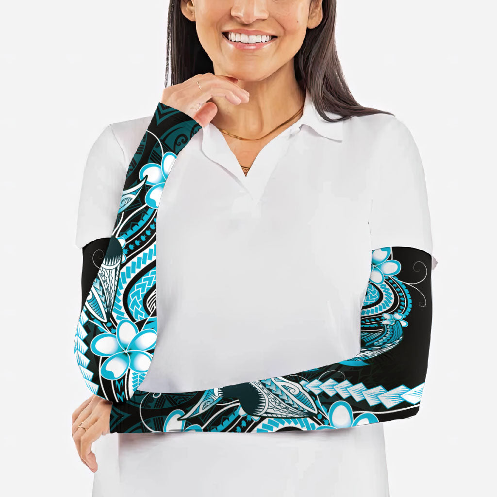 Blue Black Aloha Hawaii Arm Sleeves Polynesian Shark Tattoo Plumeria