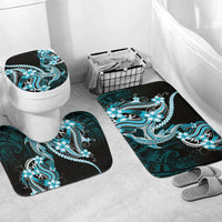 Blue Black Aloha Hawaii Bathroom Set Polynesian Shark Tattoo Plumeria