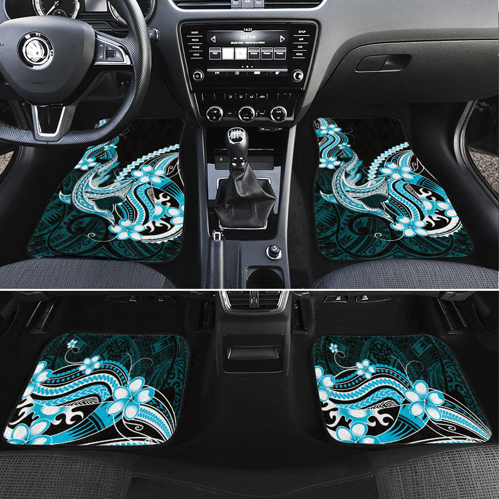 Blue Black Aloha Hawaii Car Mats Polynesian Shark Tattoo Plumeria